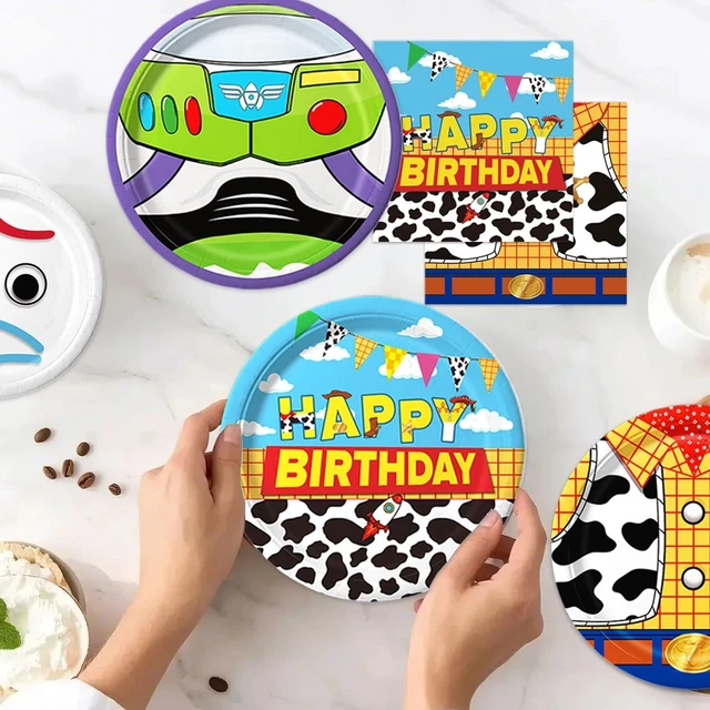 Alt view image 13 of 14 - 90Pcs Cartoon Birthday Party Supplies Cartoon Plates Napkins Tableware for Toy Theme Birthday Decor for 30 Guests