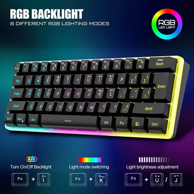 Alt view image 9 of 14 - RedThunder 60% Wireless Gaming Keyboard & Mouse Combo with Rechargeable Battery, Ultra-Compact Small RGB Mechanical Feel Keyboard, Ergonomic Lightweight Honeycomb Optical Mouse for Gaming/Business