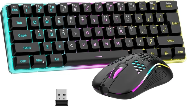 Alt view image 8 of 14 - RedThunder 60% Wireless Gaming Keyboard & Mouse Combo with Rechargeable Battery, Ultra-Compact Small RGB Mechanical Feel Keyboard, Ergonomic Lightweight Honeycomb Optical Mouse for Gaming/Business