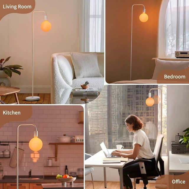 Alt view image 13 of 14 - ONEWISH Floor Lamp for Living Room - Minimalist Standing Lamp with Modern LED Bulb, White Frosted Globe Glass 6", 1800K Warm Ambiant Lighting Decorative Tall Lamp for Bedroom Dorm
