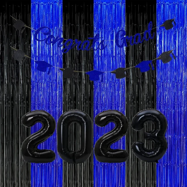 Alt view image 10 of 14 - Black Blue Party Decorations Backdrops, Gaming Party Foil Fringe, 2026 Graduation Black Blue Curtains Backdrops for Boys Birthday New Year Baby Shower Gamer Fan Party Decorations (3 Pack)
