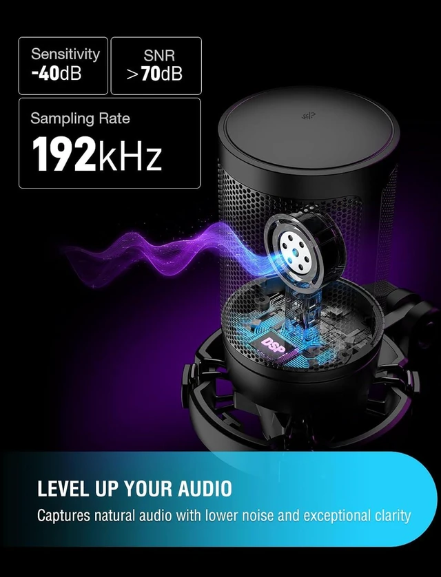 Alt view image 10 of 14 - FIFINE AmpliGame A6V USB Gaming Microphone, Condenser RGB Mic for Streaming | Quick Mute, RGB, Gain Control, Tripod Stand, Pop Filter, Shock Mount, for PC/PS5 Discord Twitch Podcasts Videos YouTube