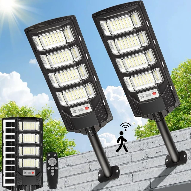 Alt view image 8 of 14 - Solar Flood Lights Outdoor LED: 2 Pack Solar Street Lights Outdoor Waterproof Dusk to Dawn 12000 Lumen Solar Powered Wall Mount Lamp Motion Sensor Security Remote Control for Yard Parking Driveway