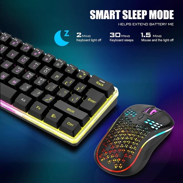 Alt view image 13 of 14 - RedThunder 60% Wireless Gaming Keyboard & Mouse Combo with Rechargeable Battery, Ultra-Compact Small RGB Mechanical Feel Keyboard, Ergonomic Lightweight Honeycomb Optical Mouse for Gaming/Business