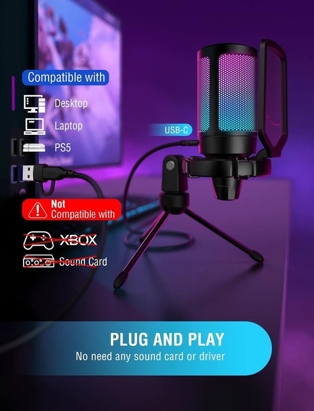Alt view image 14 of 14 - FIFINE AmpliGame A6V USB Gaming Microphone, Condenser RGB Mic for Streaming | Quick Mute, RGB, Gain Control, Tripod Stand, Pop Filter, Shock Mount, for PC/PS5 Discord Twitch Podcasts Videos YouTube