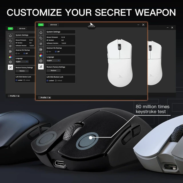 Alt view image 12 of 12 - Darmoshark M3 8K Wireless Gaming Mouse,Tri-Mode 2.4G/USB-C/Bluetooth Mouse Up to 26000DPI,PAW3395 Optical Sensor Lightweight 58g,5 programmable Button,Computer Mouse for Laptop,PC,Mac