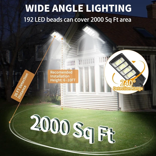 Alt view image 10 of 14 - Solar Flood Lights Outdoor LED: 2 Pack Solar Street Lights Outdoor Waterproof Dusk to Dawn 12000 Lumen Solar Powered Wall Mount Lamp Motion Sensor Security Remote Control for Yard Parking Driveway