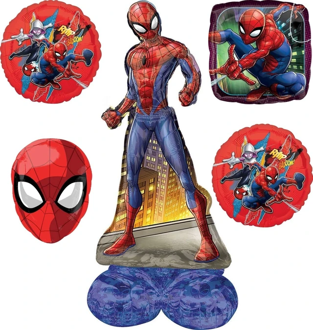 Alt view image 7 of 12 - Spiderman Birthday Party Supplies Airloonz Balloon Bouquet Decorations