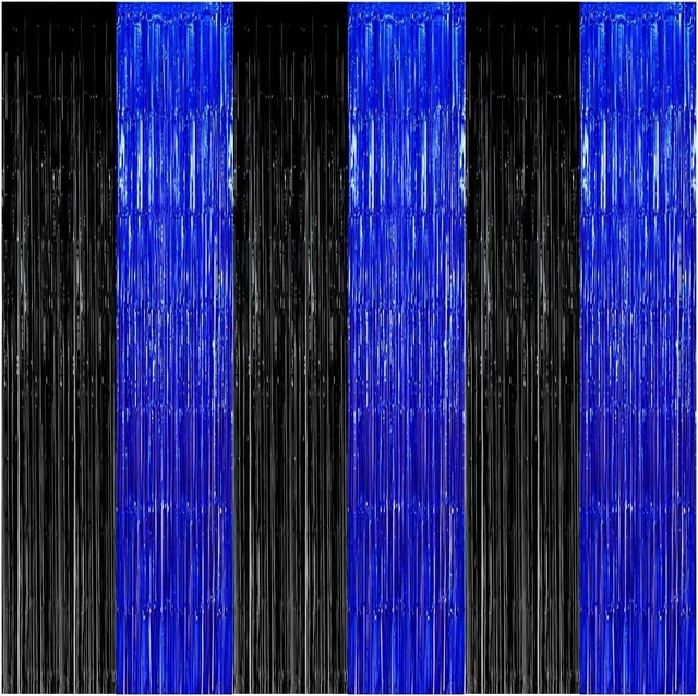 Alt view image 8 of 14 - Black Blue Party Decorations Backdrops, Gaming Party Foil Fringe, 2026 Graduation Black Blue Curtains Backdrops for Boys Birthday New Year Baby Shower Gamer Fan Party Decorations (3 Pack)