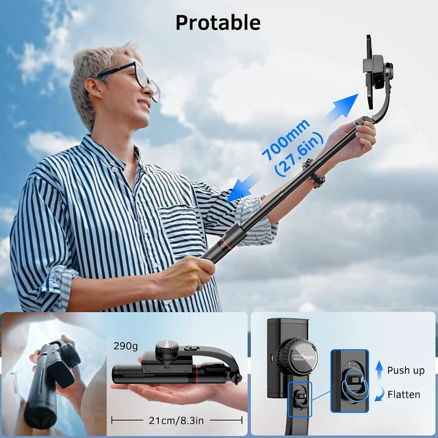 Alt view image 13 of 14 - Smartphone Gimbal Stabilizer with Remote, Aluminum Extendable Selfie Stick Tripod, 360° Automatic Rotation, Auto Balance for Live Video Recording, Vlogging, YouTube Compatible with iPhone and Android