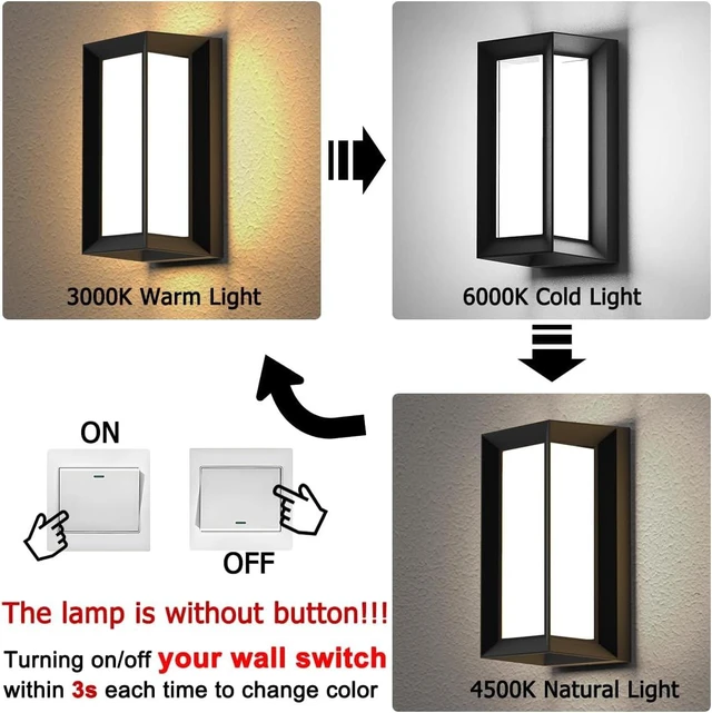 Alt view image 10 of 14 - Sytmhoe Outdoor Wall-Porch-Light, Modern Exterior LED Wall Sconce,24W-Led Matte Black Exterior Wall Fixtures,Mounted Wall Patio Lamps,3-Color-Changeable for Garage Walkway Backyard Garden