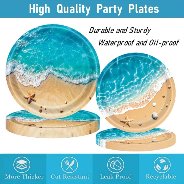 Alt view image 10 of 14 - Beach Party Decorations, Ocean Themed Party Decorations Include Plates Napkins, Cake Topper, Cups Banner Tablecloth for Hawaiian Pool Summer Birthday Party Supplies, Serve 20
