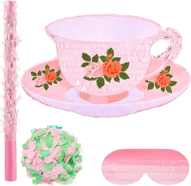 Alt view image 7 of 12 - Lewtemi Tea Cup Tea Pot Piñata for Birthday Party Colorful Piñata with Stick, Blindfold, Confetti for Adults Birthday Baby Shower Party Supplies