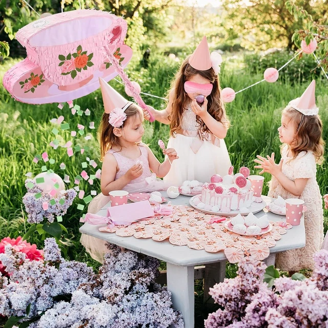 Alt view image 11 of 12 - Lewtemi Tea Cup Tea Pot Piñata for Birthday Party Colorful Piñata with Stick, Blindfold, Confetti for Adults Birthday Baby Shower Party Supplies