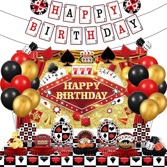 Alt view image 8 of 14 - Casino Theme Party Decorations, Casino Birthday Party Supplies Las Vegas Party Decorations Poker Happy Birthday Banner Backdrop Balloon Poker Theme Tablecloth Plate Casino Table Honeycomb Centerpieces