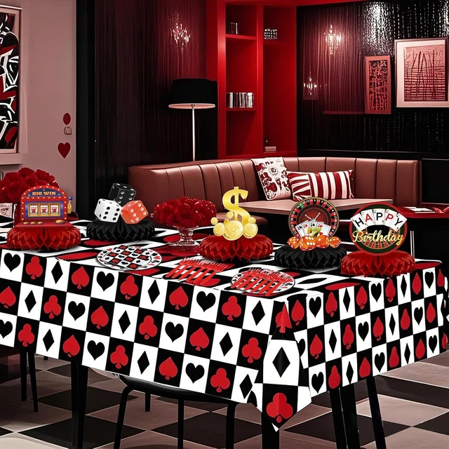 Alt view image 11 of 14 - Casino Theme Party Decorations, Casino Birthday Party Supplies Las Vegas Party Decorations Poker Happy Birthday Banner Backdrop Balloon Poker Theme Tablecloth Plate Casino Table Honeycomb Centerpieces