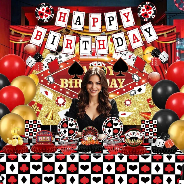 Alt view image 10 of 14 - Casino Theme Party Decorations, Casino Birthday Party Supplies Las Vegas Party Decorations Poker Happy Birthday Banner Backdrop Balloon Poker Theme Tablecloth Plate Casino Table Honeycomb Centerpieces