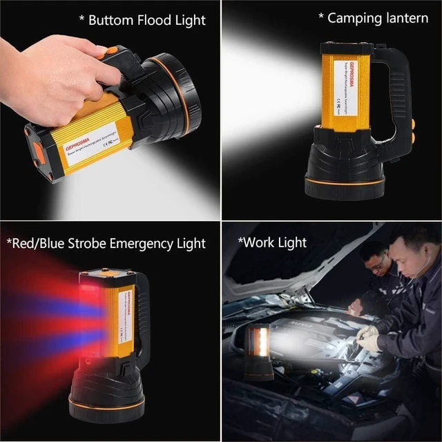 Alt view image 8 of 12 - Powerful Led Flashlight High Lumens USB C Rechargeable,Super Bright Handheld Spotlight,Strong Metal Flashlight Large/Long Lasting/Lantern/Strap,High Powered Big Searchlight