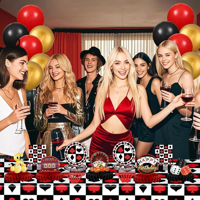 Alt view image 13 of 14 - Casino Theme Party Decorations, Casino Birthday Party Supplies Las Vegas Party Decorations Poker Happy Birthday Banner Backdrop Balloon Poker Theme Tablecloth Plate Casino Table Honeycomb Centerpieces