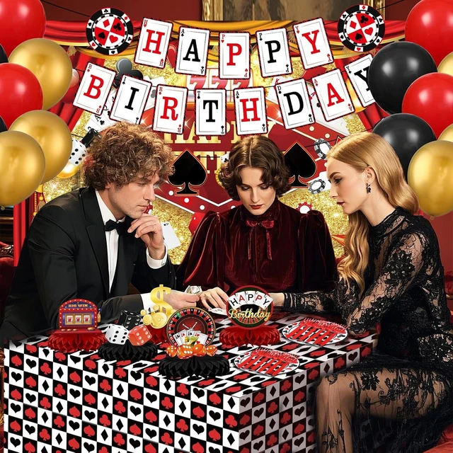 Alt view image 12 of 14 - Casino Theme Party Decorations, Casino Birthday Party Supplies Las Vegas Party Decorations Poker Happy Birthday Banner Backdrop Balloon Poker Theme Tablecloth Plate Casino Table Honeycomb Centerpieces