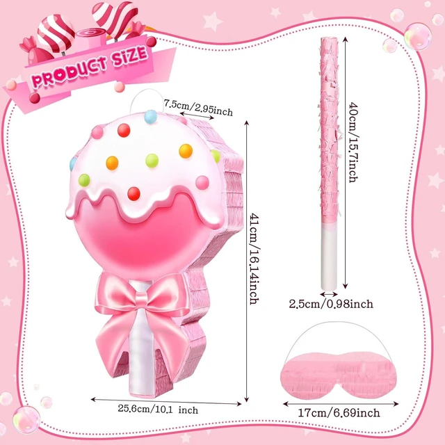 Alt view image 9 of 14 - Aoriher Candy Party Favor Candy Piñata with Stick Blindfold Pink Sweet Lollipop Candy Piñata for Birthday Party Supplies Decoration