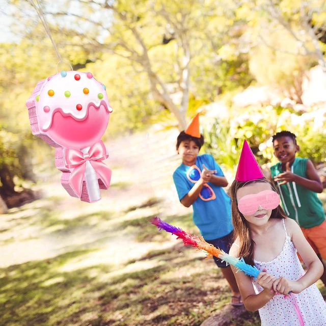 Alt view image 13 of 14 - Aoriher Candy Party Favor Candy Piñata with Stick Blindfold Pink Sweet Lollipop Candy Piñata for Birthday Party Supplies Decoration