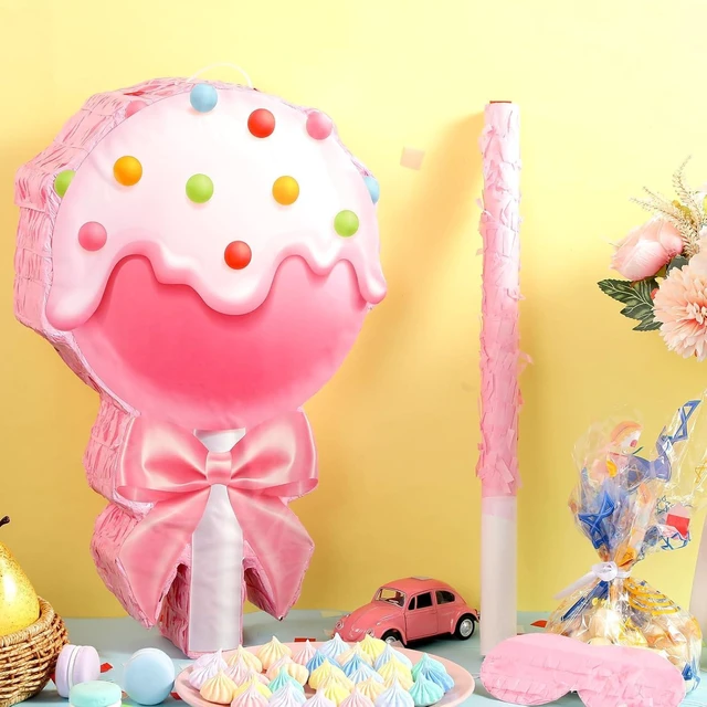 Alt view image 11 of 14 - Aoriher Candy Party Favor Candy Piñata with Stick Blindfold Pink Sweet Lollipop Candy Piñata for Birthday Party Supplies Decoration
