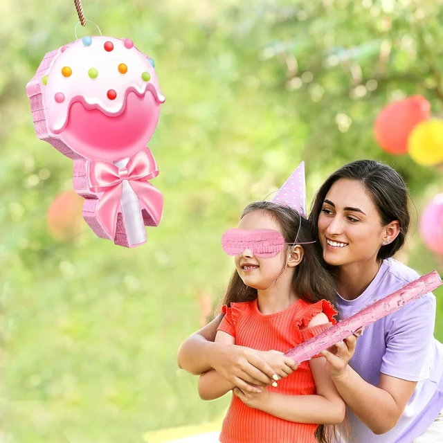 Alt view image 14 of 14 - Aoriher Candy Party Favor Candy Piñata with Stick Blindfold Pink Sweet Lollipop Candy Piñata for Birthday Party Supplies Decoration
