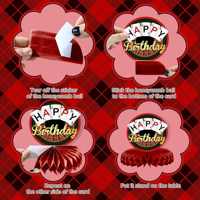 Alt view image 14 of 14 - Casino Theme Party Decorations, Casino Birthday Party Supplies Las Vegas Party Decorations Poker Happy Birthday Banner Backdrop Balloon Poker Theme Tablecloth Plate Casino Table Honeycomb Centerpieces