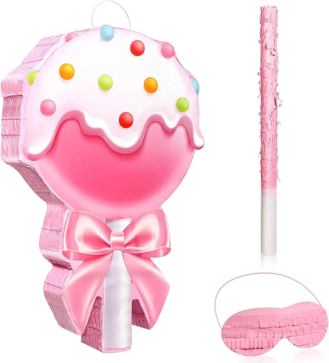 Alt view image 8 of 14 - Aoriher Candy Party Favor Candy Piñata with Stick Blindfold Pink Sweet Lollipop Candy Piñata for Birthday Party Supplies Decoration