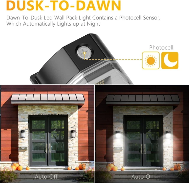 Alt view image 8 of 12 - 30W LED Wall Pack Light with Dusk to Dawn Sensor, 3600LM, 5000K Daylight, 120Vac Led Porch Lights, IP65 Waterproof Outdoor Security Lighting for Garage Warehouse Garden, ETL Certified, 2 Pack