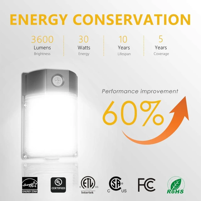 Alt view image 11 of 12 - 30W LED Wall Pack Light with Dusk to Dawn Sensor, 3600LM, 5000K Daylight, 120Vac Led Porch Lights, IP65 Waterproof Outdoor Security Lighting for Garage Warehouse Garden, ETL Certified, 2 Pack