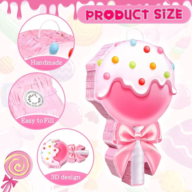 Alt view image 10 of 14 - Aoriher Candy Party Favor Candy Piñata with Stick Blindfold Pink Sweet Lollipop Candy Piñata for Birthday Party Supplies Decoration