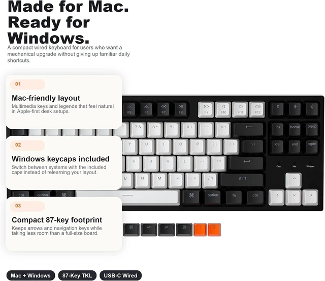 Alt view image 9 of 14 - Keychron C1 Wired TKL Hot-Swappable Mechanical Keyboard, White Backlight