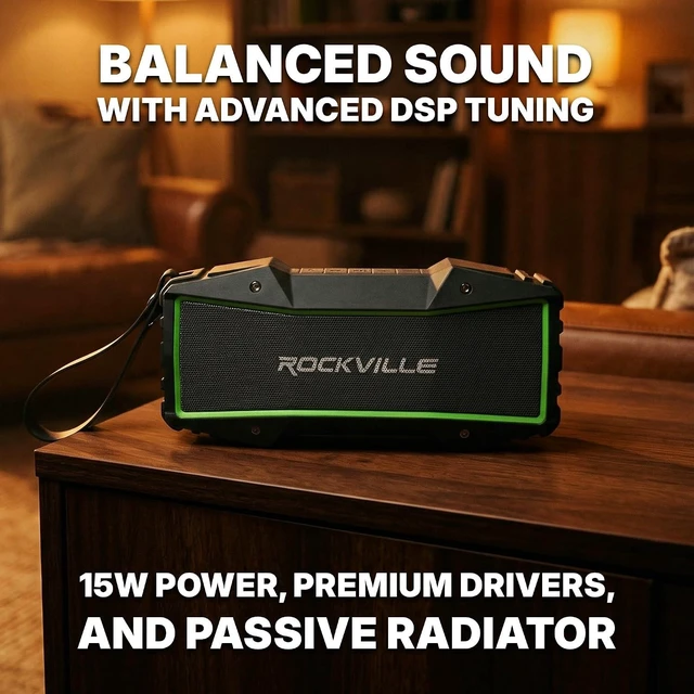 Alt view image 9 of 14 - Rockville Rock Everywhere 15W Portable Bluetooth Speaker, IPX6 Splashproof, TWS Linking, Long Battery Life, for Outdoor and Indoor Use
