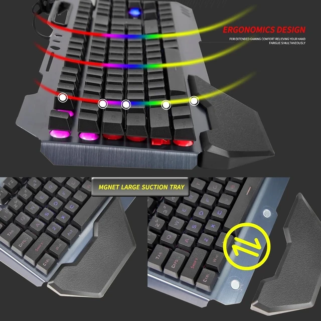 Alt view image 12 of 12 - RGB Backlit Gaming Keyboard and Mouse Set 16 Lighting Modes, 2400DPI 4-Button Optical Mouse, Mouse Pad & Phone Holder Ergonomic Wrist Support Black