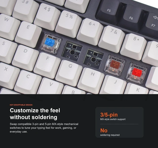 Alt view image 13 of 14 - Keychron C1 Wired TKL Hot-Swappable Mechanical Keyboard, White Backlight