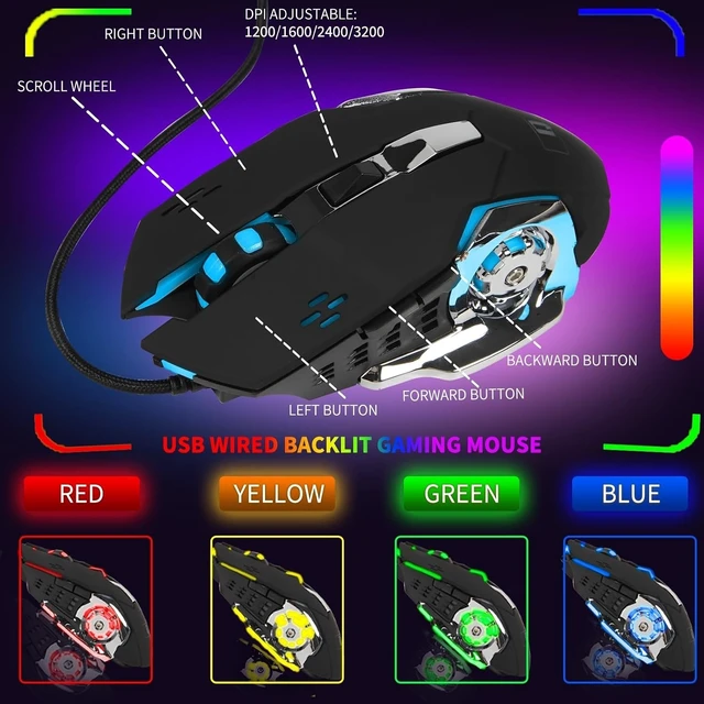 Alt view image 10 of 12 - RGB Backlit Gaming Keyboard and Mouse Set 16 Lighting Modes, 2400DPI 4-Button Optical Mouse, Mouse Pad & Phone Holder Ergonomic Wrist Support Black
