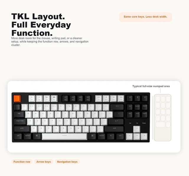 Alt view image 10 of 14 - Keychron C1 Wired TKL Hot-Swappable Mechanical Keyboard, White Backlight