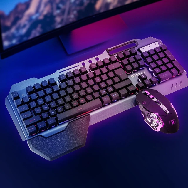 Alt view image 9 of 12 - RGB Backlit Gaming Keyboard and Mouse Set 16 Lighting Modes, 2400DPI 4-Button Optical Mouse, Mouse Pad & Phone Holder Ergonomic Wrist Support Black
