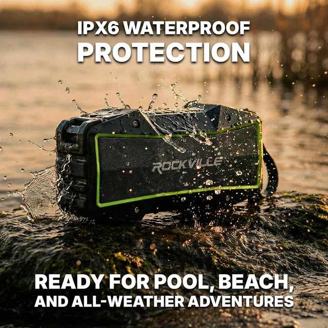 Alt view image 12 of 14 - Rockville Rock Everywhere 15W Portable Bluetooth Speaker, IPX6 Splashproof, TWS Linking, Long Battery Life, for Outdoor and Indoor Use
