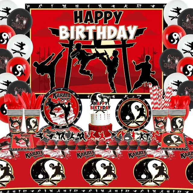 Alt view image 8 of 14 - Karate Birthday Party Decorations - Karate Party Supplies Includes Backdrop, Plates, Cups, Napkins, Cake Toppers, Balloons, Tablecloths for Karate Themed Party Decoration (Backdrop)