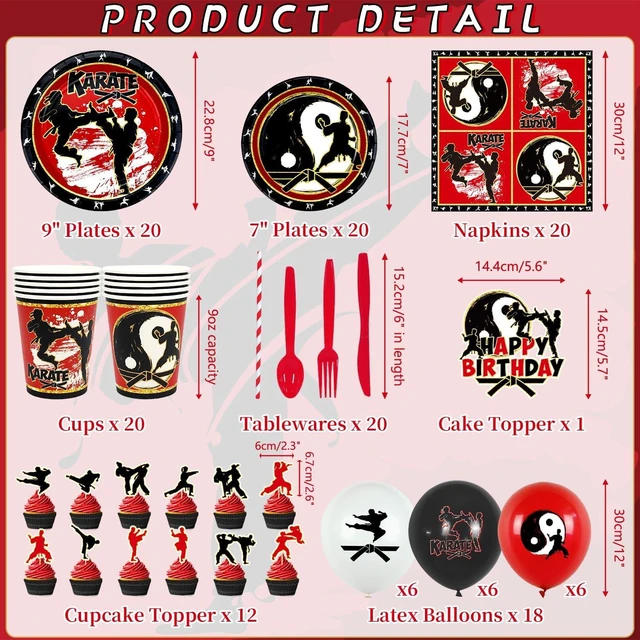 Alt view image 9 of 14 - Karate Birthday Party Decorations - Karate Party Supplies Includes Backdrop, Plates, Cups, Napkins, Cake Toppers, Balloons, Tablecloths for Karate Themed Party Decoration (Backdrop)