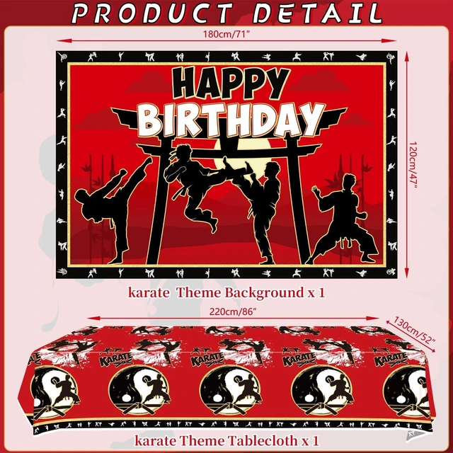 Alt view image 10 of 14 - Karate Birthday Party Decorations - Karate Party Supplies Includes Backdrop, Plates, Cups, Napkins, Cake Toppers, Balloons, Tablecloths for Karate Themed Party Decoration (Backdrop)