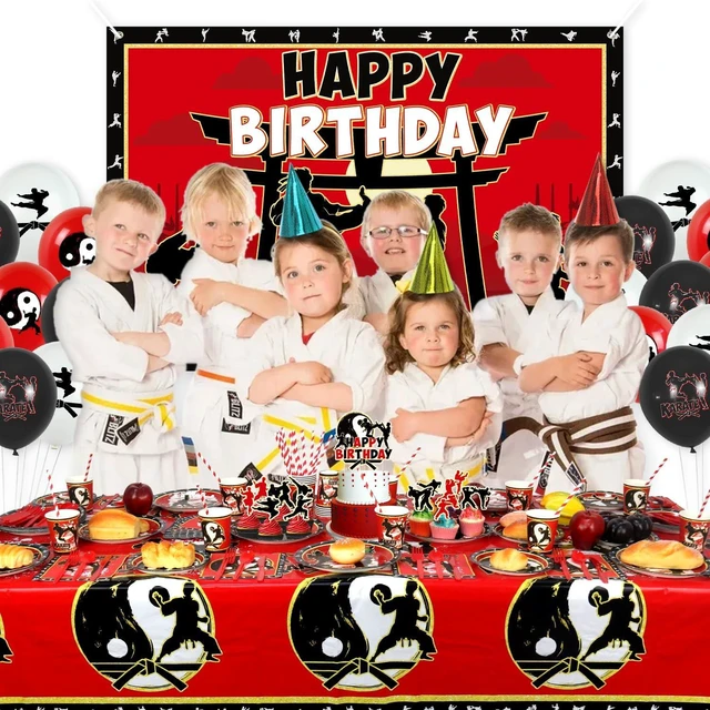 Alt view image 13 of 14 - Karate Birthday Party Decorations - Karate Party Supplies Includes Backdrop, Plates, Cups, Napkins, Cake Toppers, Balloons, Tablecloths for Karate Themed Party Decoration (Backdrop)