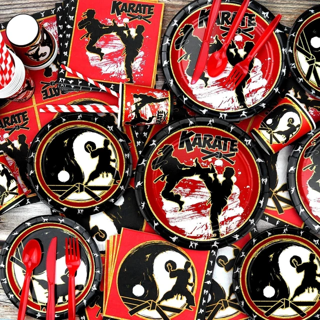 Alt view image 12 of 14 - Karate Birthday Party Decorations - Karate Party Supplies Includes Backdrop, Plates, Cups, Napkins, Cake Toppers, Balloons, Tablecloths for Karate Themed Party Decoration (Backdrop)