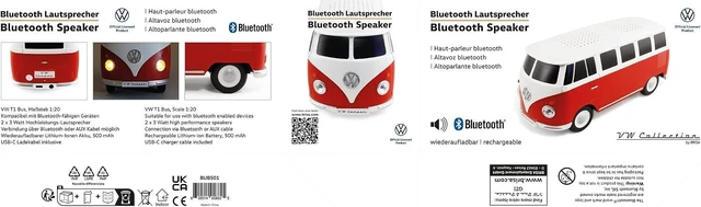 Alt view image 11 of 13 - BRISA VW Collection - Volkswagen Portable Bluetooth Speaker Wireless Box with Rechargable Battery T1 Bus Campervan (Scale: 1:20/Classic Bus) (Red)