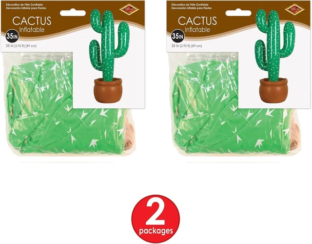 Alt view image 13 of 14 - Beistle Pack of 2 Inflatable Cactus Decorations in Green/White/Brown, Wild West Party Decorations, Mexican Cinco de Mayo Party Accessories, 35"