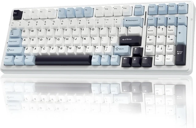 Alt view image 8 of 14 - AULA F99 Wireless Mechanical Keyboard, Hot Swappable Custom Keyboard,Pre-lubed Linear Switches,Gasket Structure,RGB Backlit Gaming Keyboard (Blue&White)