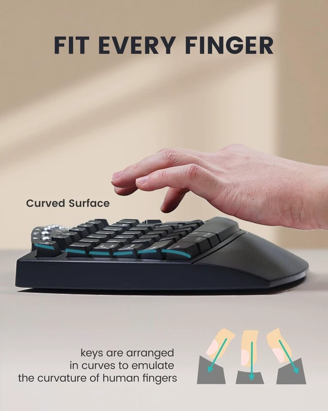 Alt view image 12 of 14 - Perixx PERIBOARD-512B Wired Ergonomic Keyboard - Split Keyboard, Wrist Rest, Natural Typing - Wired USB Connectivity - US English - Black